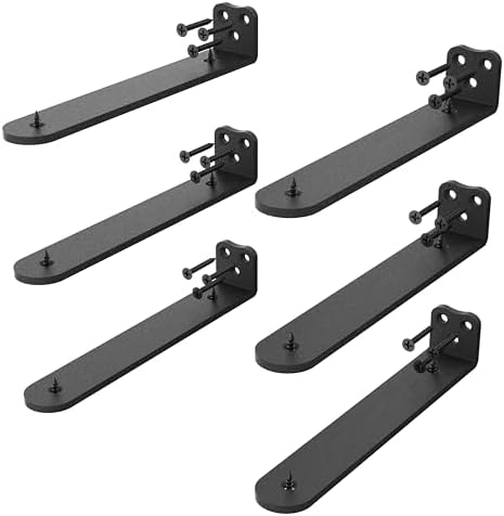 10Inch Black Heavy Duty Floating Shelf Bracket 6 Pack 3-Hole Mount