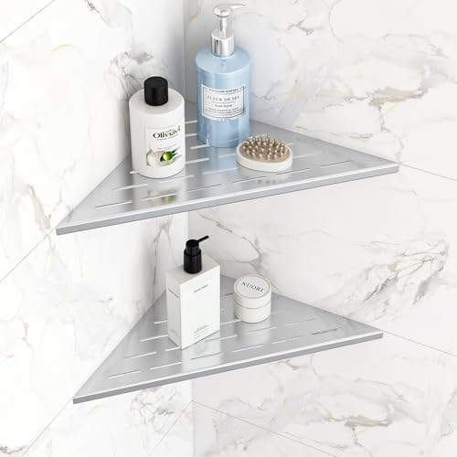 Qeke 12" Corner Shower Shelves 304 Stainless Steel, Brushed Nickel, 2 Pack