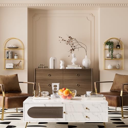Crofy 3-Tier Arched Wall Shelf with Gold Frame & Transparent Shelves