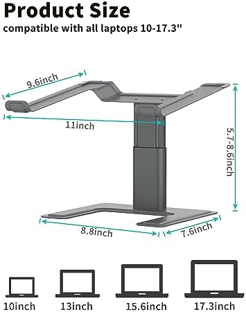 ALASHI Laptop Stand, Height Adjustable Desk Riser, 10-17.3", Gery