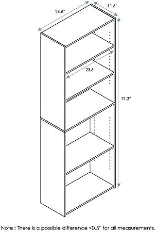 FURINNO Wright 5-Shelf Bookcase, Cinnamon Cherry