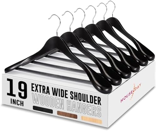 HOUSE DAY 19 Inch Wooden Suit Hangers 6 Pack, Black