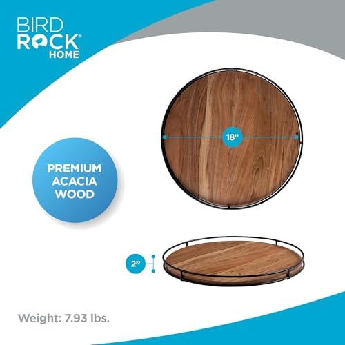BIRDROCK HOME 18” Wooden Lazy Susan - Espresso - Iron Edges - Table Top Turntable - Cabinet or Pantry Organizer - Decora