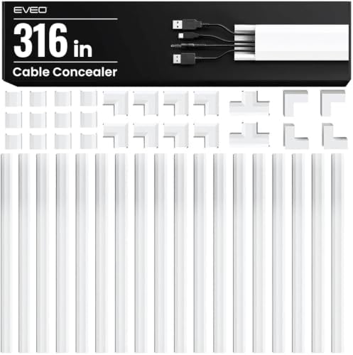 EVEO Cord Hider - 300” Cord Cover Wall Cable Hider, Cable Concealer, Wire Hiders for TV on Wall. Cable Management, Cord 