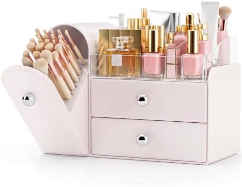 Makeup Organizer Countertop with Makeup Brush Holder,Pink