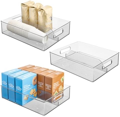 iDesign Divided Pantry Bin with Handles, Set of 3, Clear