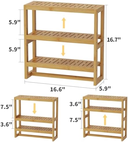 Bathroom Shelves with Hanging Bar Over Toilet Storage - Adjustable Wall Organizer (Natural)