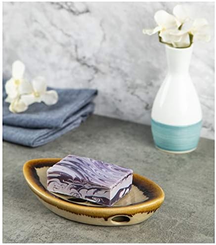 Ceramic Soap Dish with Self Draining Tray for Bar Soap, Bathroom, Kitchen (Ivory No.2)