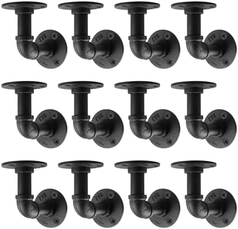 MUZIK 12Pc 4"×4" L Pipe Shelf Bracket, Heavy Duty Wall Mount, DIY Shelving