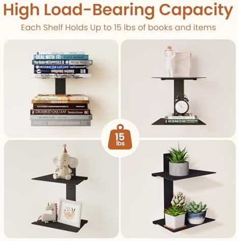 Wawocs Invisible Bookshelves for Wall, 6 Tier Floating Bookshelf Made of Heavy Duty Metal, Vertical Spine Book Tower Han