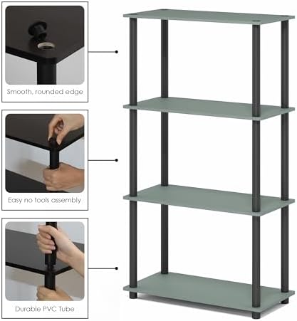 Furinno Turn-N-Tube Toolless Assembly Storage Shelves, 4-Tier Green Book Shelf, Open Storage Bookshelf, for Organization