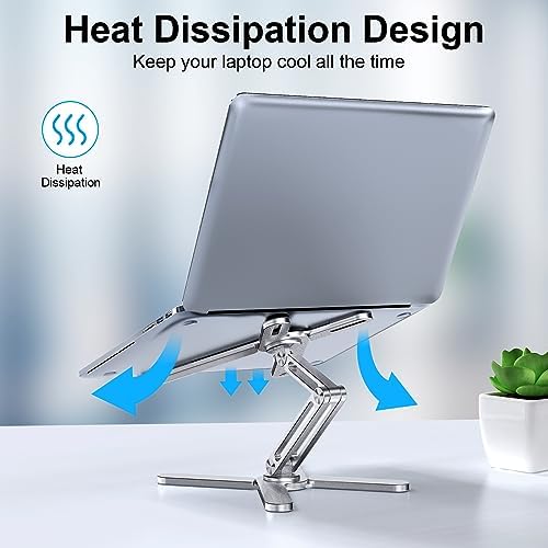LIENS Adjustable Laptop Stand with 360 Rotating Base, Aluminum Laptop Riser for Desk Foldable, Ergonomic Notebook Stand 
