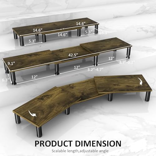 AX WABER Dual Monitor Stand Riser, Monitor Stand with Adjustable Length and Angle, Wood Monitor Stand for Desk, Monitor 