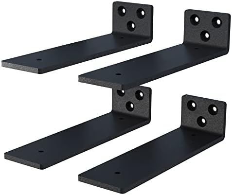 NEODROP 4-Pack 8 Inch Floating Shelf Brackets, Heavy Duty Hidden Shelves Bracket for Kitchen, Nursery, Black Powder Coat