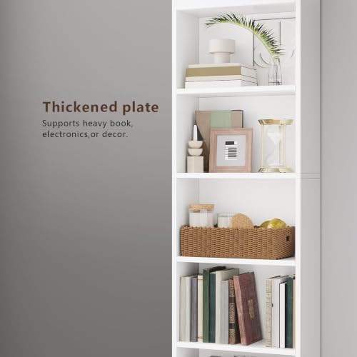 ALISENED 68.6" Tall Bookcase,Bookshelf Open Storage 5 Tier Shelves,White