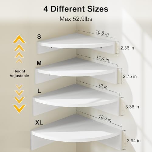 Alsonerbay Wood Corner Floating Shelves Wall Mount 4-Pack, White