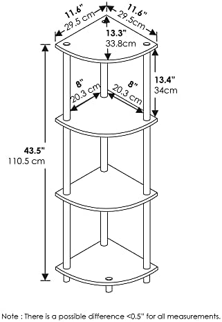 Furinno TURN-N-TUBE Corner Shelf, 4-Tier Corner Bookshelf, Display Storage Shelves with Open Shelves, for Organization a