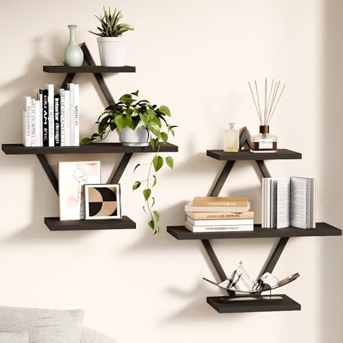 Floating Wall Shelves, Set of 2, Black