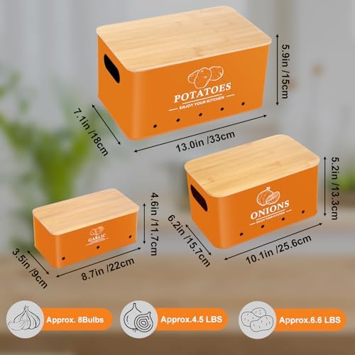 Kitchen Vegetable Storage Set of 3, Metal Onion Garlic Potato Storage Set, Kitchen Canisters Vegetable Keeper Containers