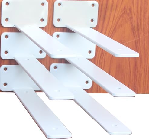 6 Pack - 8 inch White Hidden L Shelf Bracket (1/5 Inch Thicked) Iron Floating Shelf Brackets Rustic Industrial Metal Bra
