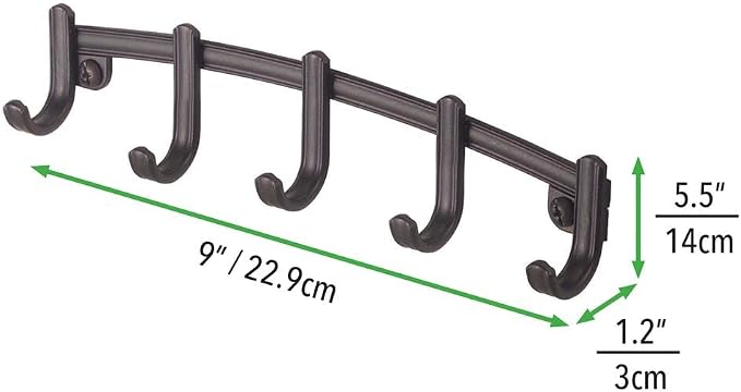 mDesign Steel Modern Key Holder for Wall - Decorative Wall-Mount Key Ring Holder and Hook Rack - 5 Metal Hooks for Hanging Dog Leash, Car Keys, and Keychain - Hyde Collection - 2 Pack - Bronze