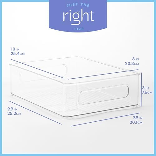 Plastic Food Storage 4 Pack Clear Container Bin with Handles for Organizing Kitchen, Pantry, Refrigerator, Freezer, Pant