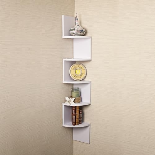 Danya B. XF11035W Large Decorative 5-Tier Corner Floating Wall Mount Display Shelving Unit - White