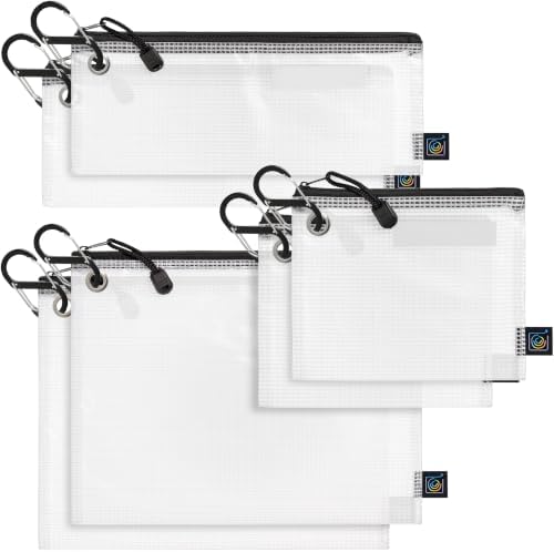 Clear Mesh Zipper Pouches, 6 Pack, 3 Sizes - Cable Organizer & Gear Bags for Tools, Tackle, First Aid, Electronics & Sma
