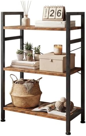 Sweetcrispy 3 Tier Bookshelf, Bookcase Shelf Storage Organizer, Brown