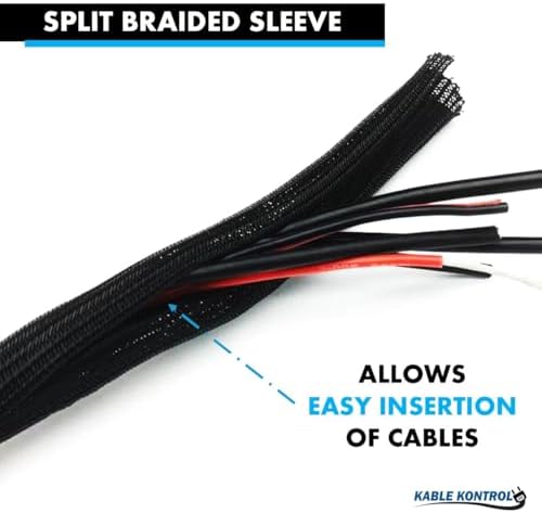 Kable Kontrol Braided Cable Sleeve Split Wrap 1" 10 Ft - Black