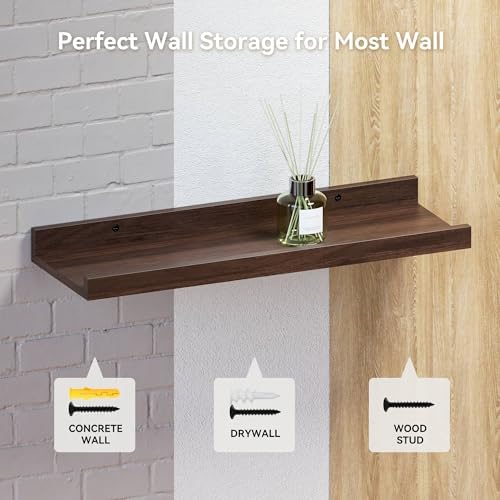Boswillon Floating Shelves Set of 2, Long Wall Shelf with Lip, 48in, Walnut