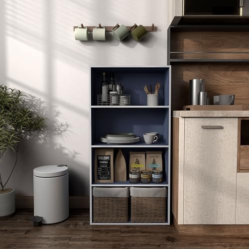 Homes: Inside + Out Apexa 4-Tier Cube Storage Organizer Shelves, Stackable Wood Bookcase Fits Cubby Bins for Organizatio