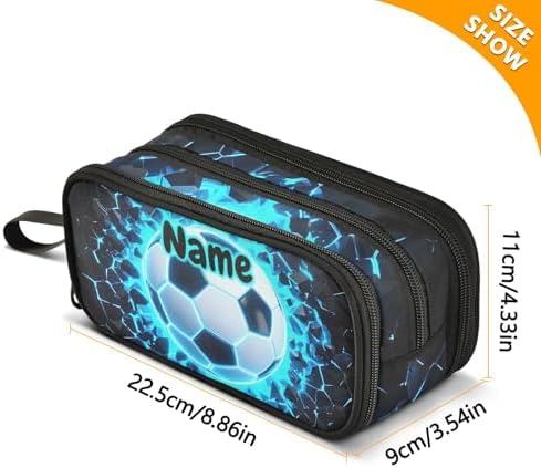 Custom 3d Soccer Football Blue Pencil Case Box Boys Girls Personalized Name Large Pencil Pouch Stationery Pen Bag Organizer for Kids Adults School Office