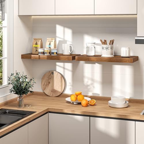 8" Long x 8" Deep Floating Shelves for Wall, Set of 3, 1.5" Thick, Brown