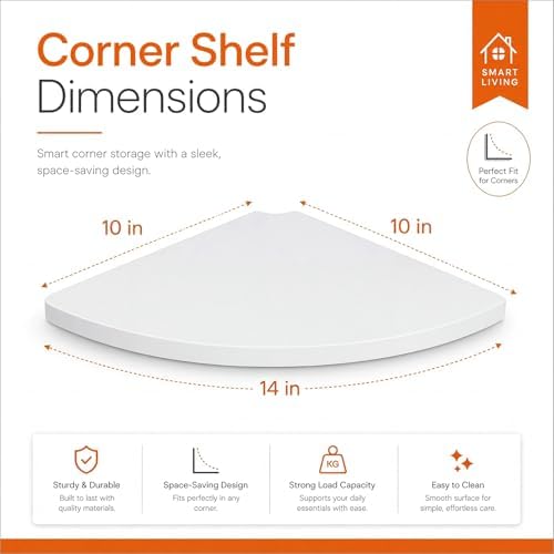 4 Pcs White Corner Floating Shelves for Wall with Cord Hole 10 Inch Rounded Corner Curved Hanging Shelves for Cable Box,