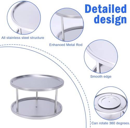 Lazy Susan 2-Tier Stainless Steel Turntable Organizer for Medicine, Vitamin and Pill Bottle Organizer 360° Rotating Tray