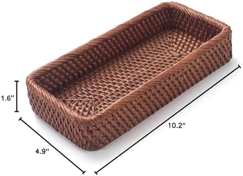 Rattan Bathroom Vanity Trays Toilet Tank Baskets Long Narrow Hand Towel Storage Basket for Storage, Decorative (Honey Br