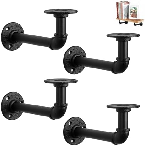 NearMoon Industrial Pipe Iron Shelf Brackets-Wall Mounted DIY Rustic Pipe Metal Brace Brackets, Vintage Farmhouse Décor 
