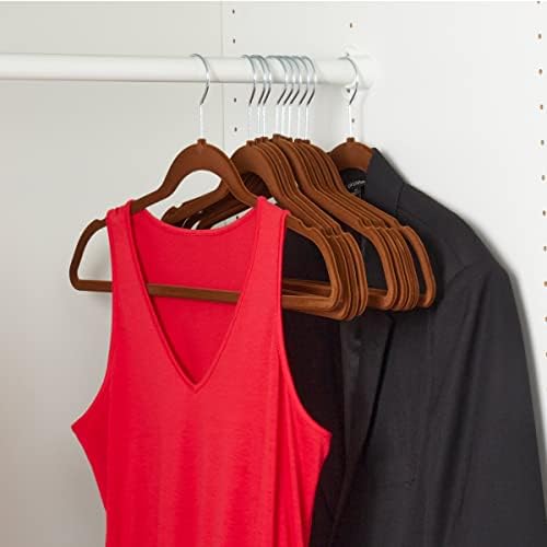Velvet Clothes Hangers (Pack of 10), Brown, by Home Basics | Felt Hangers for Tops, Jackets, Dresses, and Pants | Contoured Hangers with Notches | Ultra-Thin Space Saving Clothes Hangers