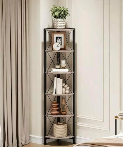 CHOEZON 6-Tier Corner Shelf, Corner Bookcase, 66.9" Tall Vertical Display Rack, Plant Stand, Open Storage Shelf, for Liv
