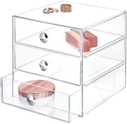 AJIODA Makeup Drawer Organizer Box with 3 Drawers, Acrylic Cosmetic Display Case Vanity Organizer Jewelry Storage Box St