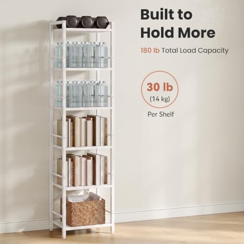 Bookshelf, 6-Tier Tall Bookcase for Small Space