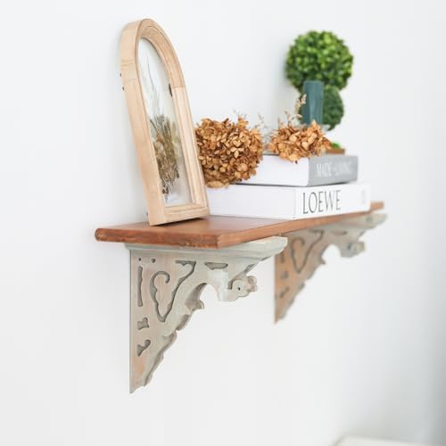 BIG FORTUNE Set of 2 Corbels for Shelves Wood Corbels Decorative L7.2 X W3.1 x H7.8 Shelf Brackets Wooden Vintage Shelf 