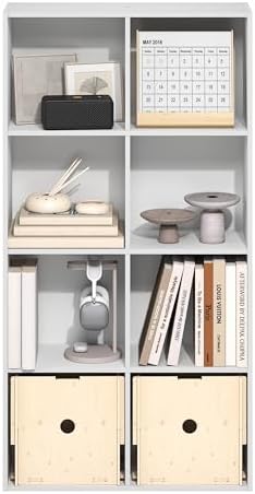 Furinno LUDER Book Shelf, 8-Cube Bookshelf, Bookcase with Open Shelves, 9.5 x 24.6 x 47, for Living Room, Bedroom, Home 
