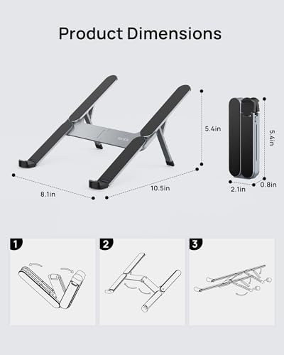 SODI Ultra Compact Foldable Laptop Stand - Portable Laptop Holder for Desk & Travel Use, Adjustable, Ergonomic Aluminum 