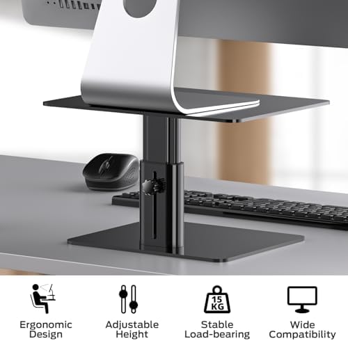 BoYata Monitor Stand, Adjustable Height Metal Desktop Riser, Black