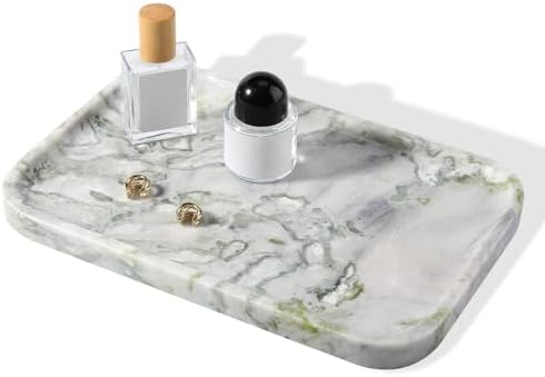 Karibiber Luxury Marble Vanity Tray, Bathroom Tray Countertop, Bianco Marble/Stone, Home Decorative Dresser Organizer, S