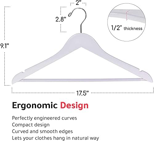 30 Quality Wooden Hangers - Slightly Curved Hanger 30-Pack Sets - Solid Wood Coat Hangers with Stylish Chrome Hooks - He
