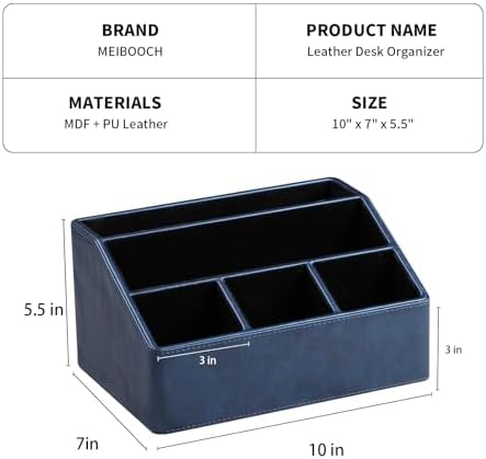 PU Leather Desk Organizer, Remote Control Holder, Dark Blue