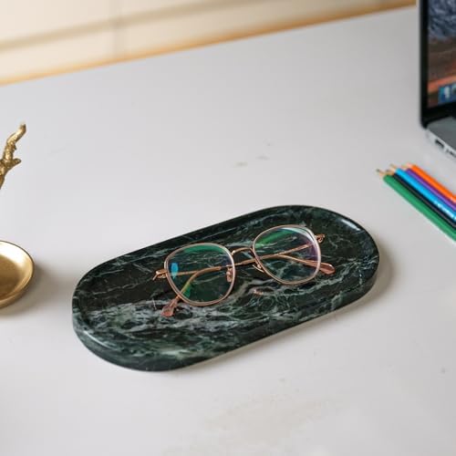 Emerald Green Marble Tray | Bathroom Jewelry Organizer | Spa-Quality Perfume Tray for Dresser, Nightstand, Makeup Table 